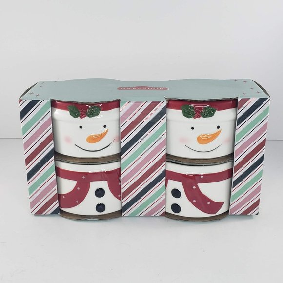 Bakeshop By Master Class Snowman Ramekins Set of 4 NIP Christmas Holiday - Picture 1 of 6